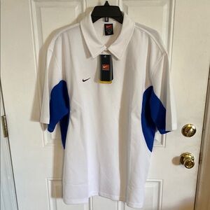 New Nike Dri-fit Tennis Polo Collar Shirt Men’s White Blue Waffle Texture SZ XL